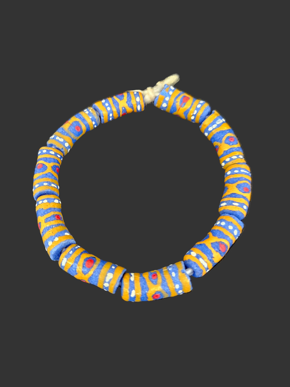 African Glass Beads – Painted Krobo Long Tubes, Blue & Gold