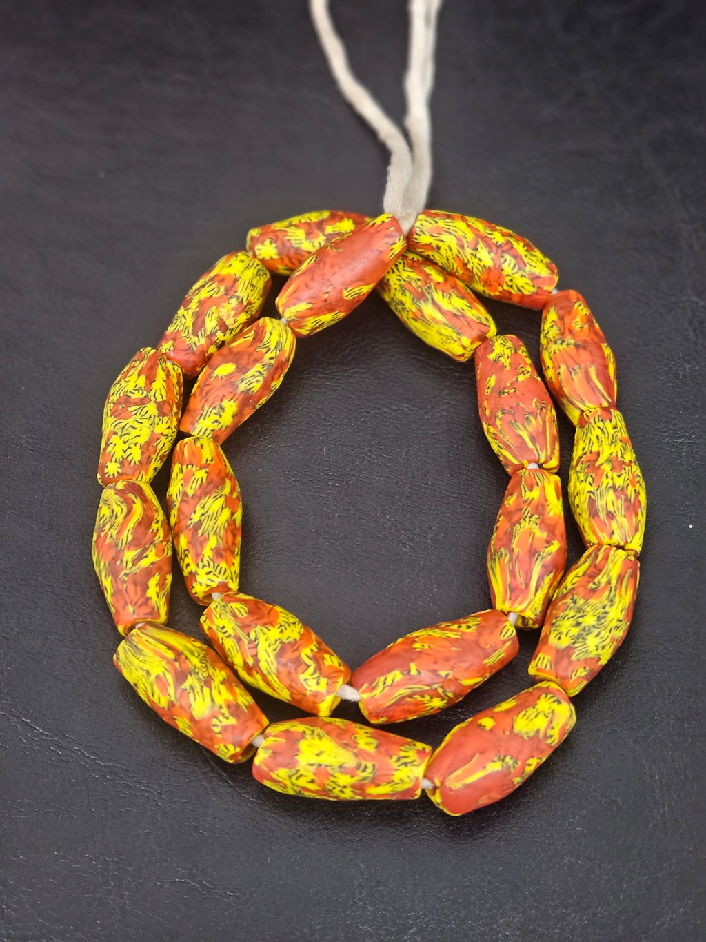 XL Rust Orange & Yellow Fused Krobo Recycled Glass Beads | Handmade Ghana Statement Beads