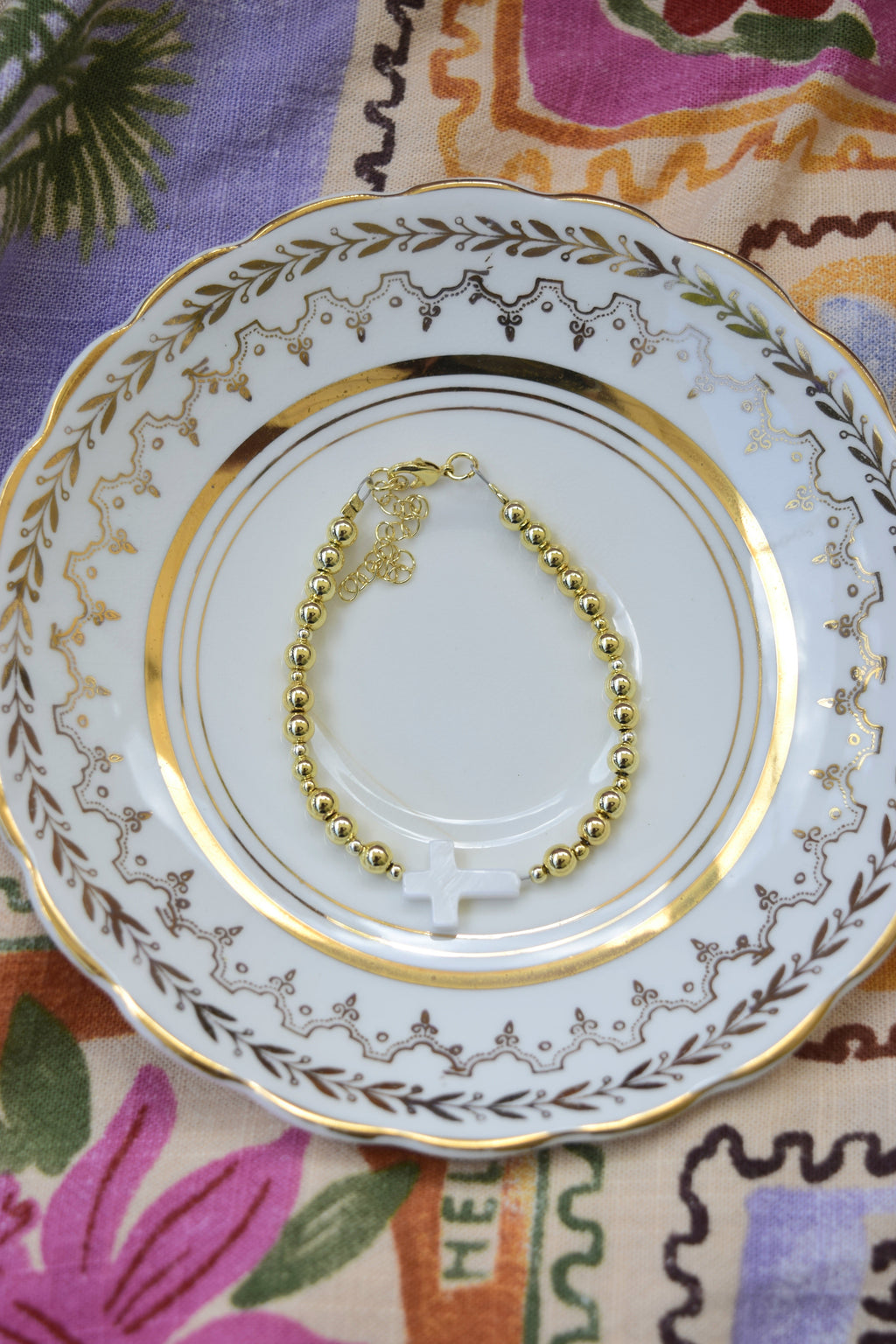 Mother of Pearl and Gold Filled Cross Bracelet