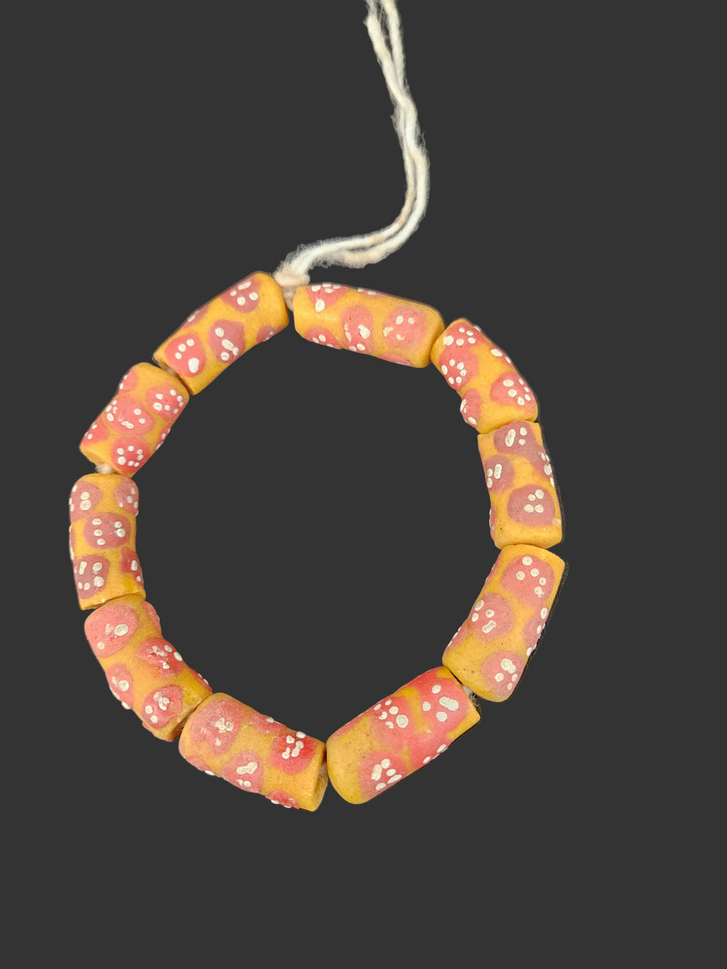 African Glass Beads – Painted Krobo Long Tubes, Gold & Coral Ghana Beads