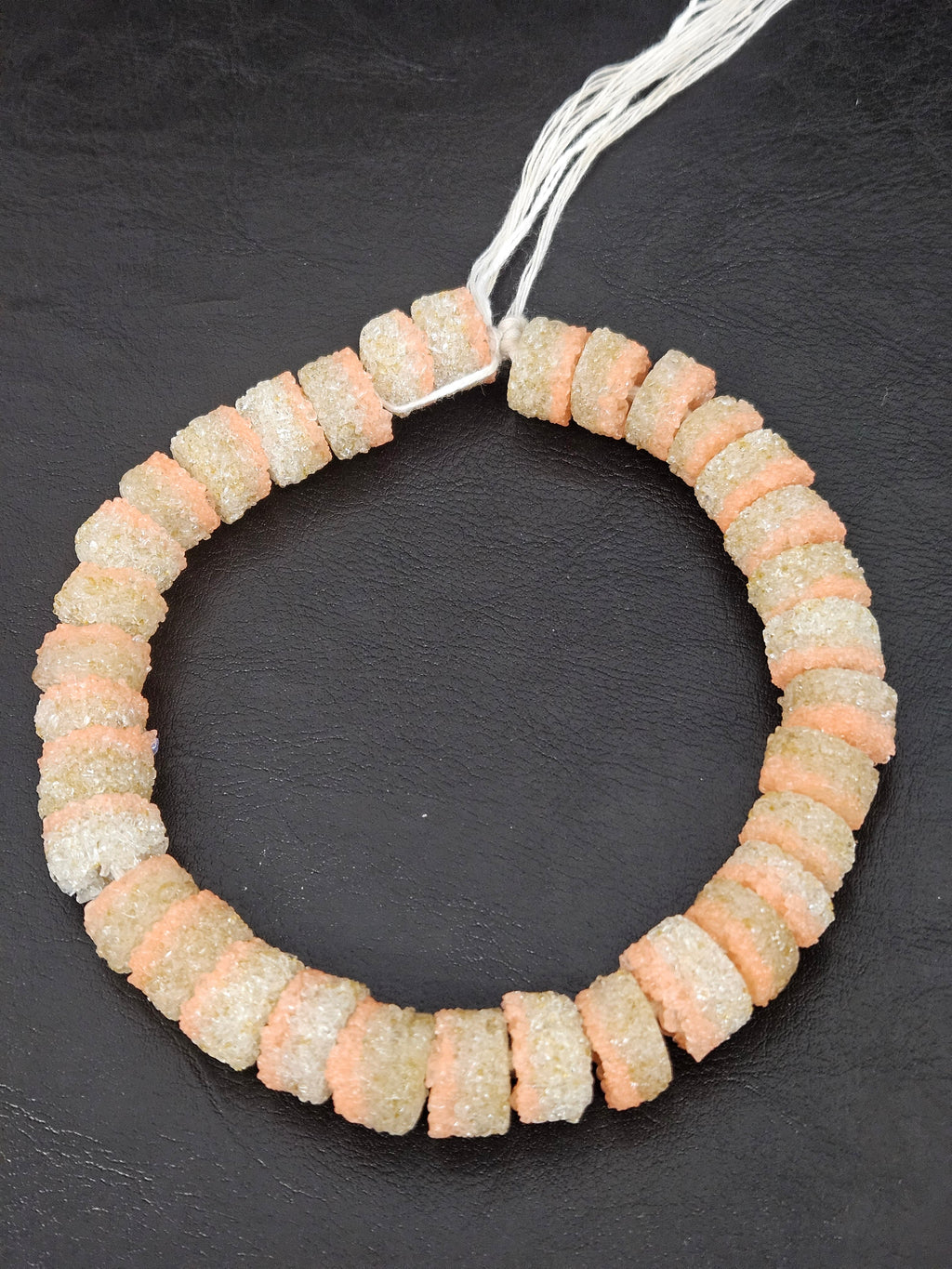 Peach & Ivory Krobo Sugar Glass Short Tube Beads | Handcrafted Recycled Glass Beads from Ghana | Approx. 32 Beads Per Strand
