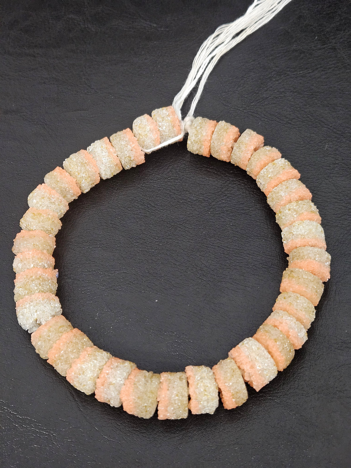 Peach & Ivory Krobo Sugar Glass Short Tube Beads | Handcrafted Recycled Glass Beads from Ghana | Approx. 32 Beads Per Strand