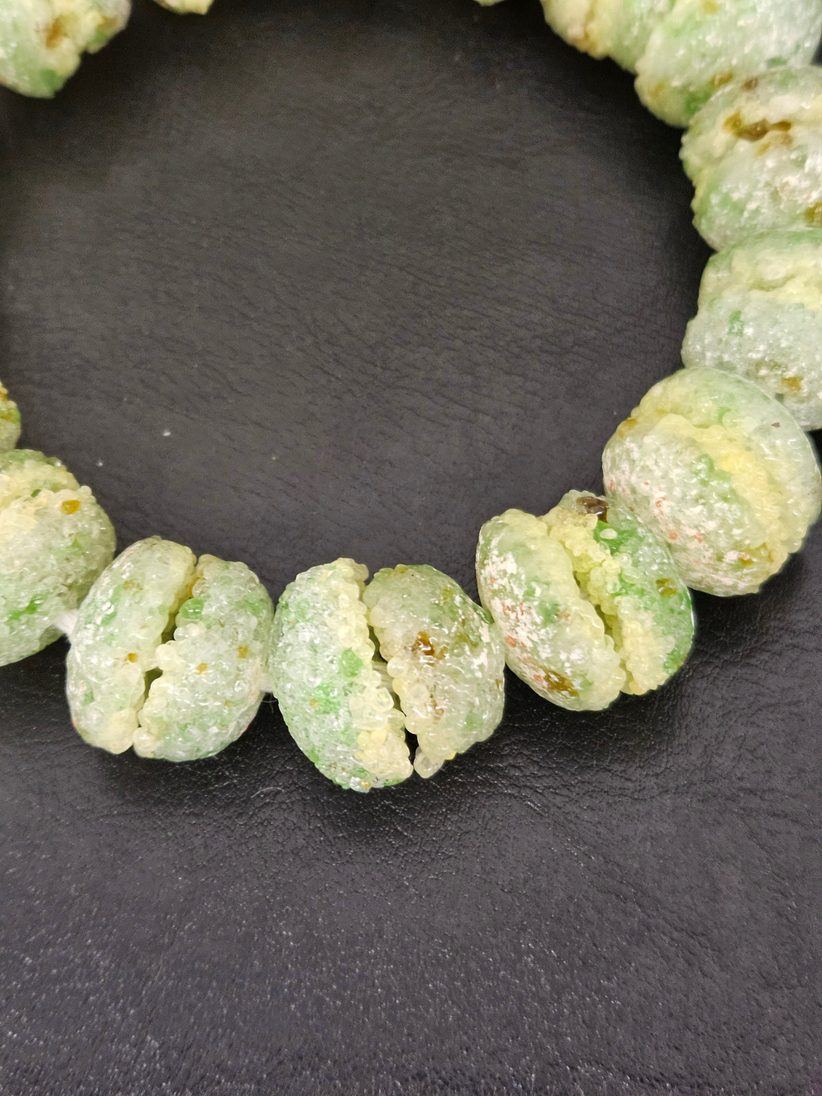 Green & Ivory Krobo Sugar Glass Rondelle Beads | Handcrafted Recycled Glass Beads from Ghana | Approx. 30 Beads Per Strand