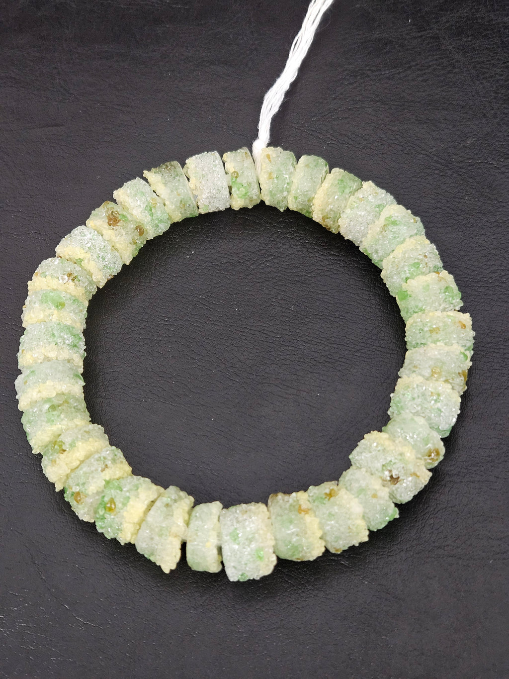 Green & Ivory Confetti Krobo Sugar Glass Short Tube Beads | Handcrafted Recycled Glass Beads from Ghana | Approx. 32 Beads Per Strand