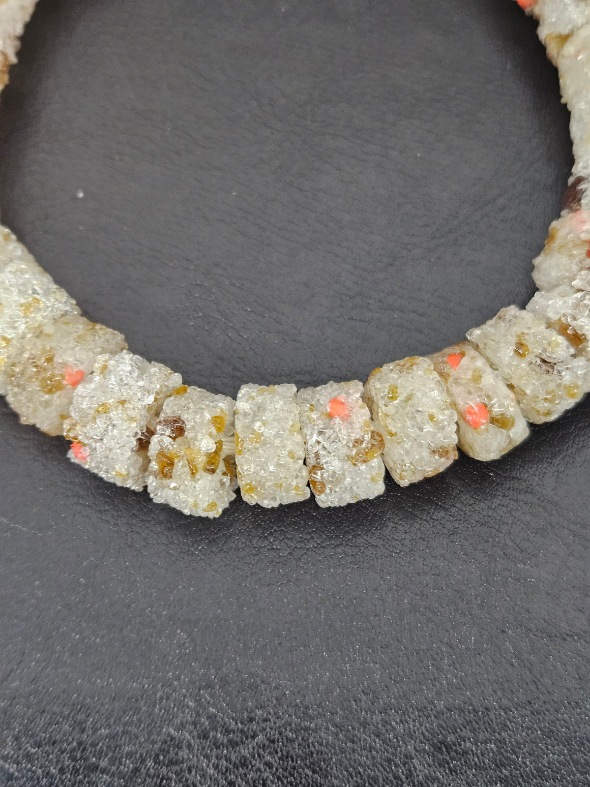 Ivory Confetti Krobo Sugar Glass Rondelle Beads | Handcrafted Recycled Glass Beads from Ghana | Approx. 32 Beads Per Strand