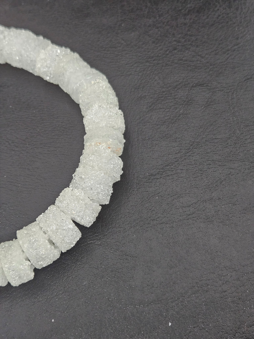 White Krobo Sugar Glass Short Tube Beads | Handcrafted Recycled Glass Beads from Ghana | Approx. 32 Beads Per Strand