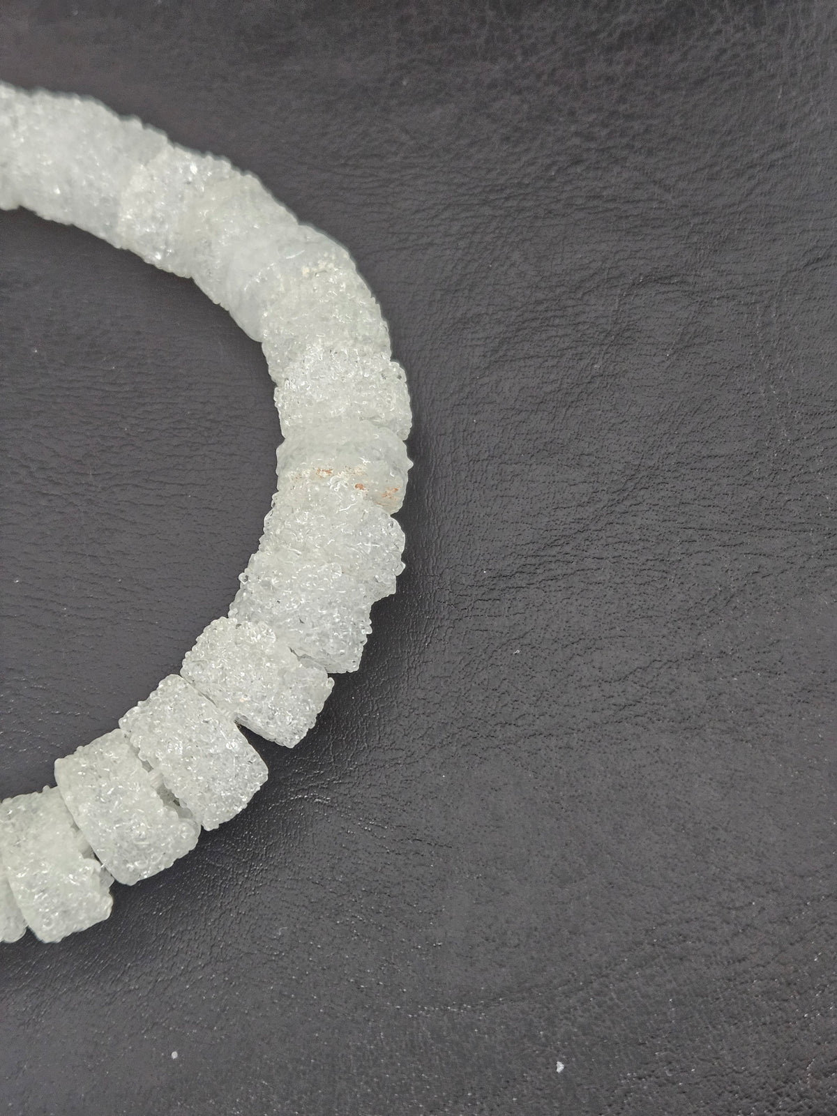 White Krobo Sugar Glass Short Tube Beads | Handcrafted Recycled Glass Beads from Ghana | Approx. 32 Beads Per Strand