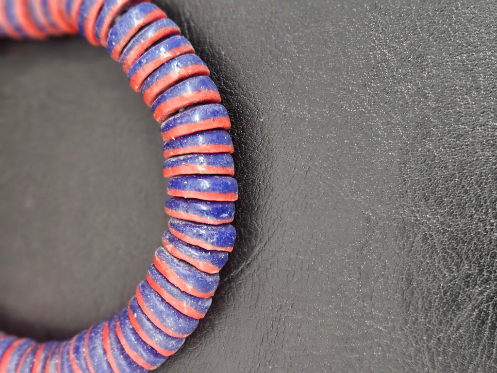 Cobalt Blue & Coral Red Krobo Glass Spacer Beads | Handmade Recycled Glass Beads from Ghana