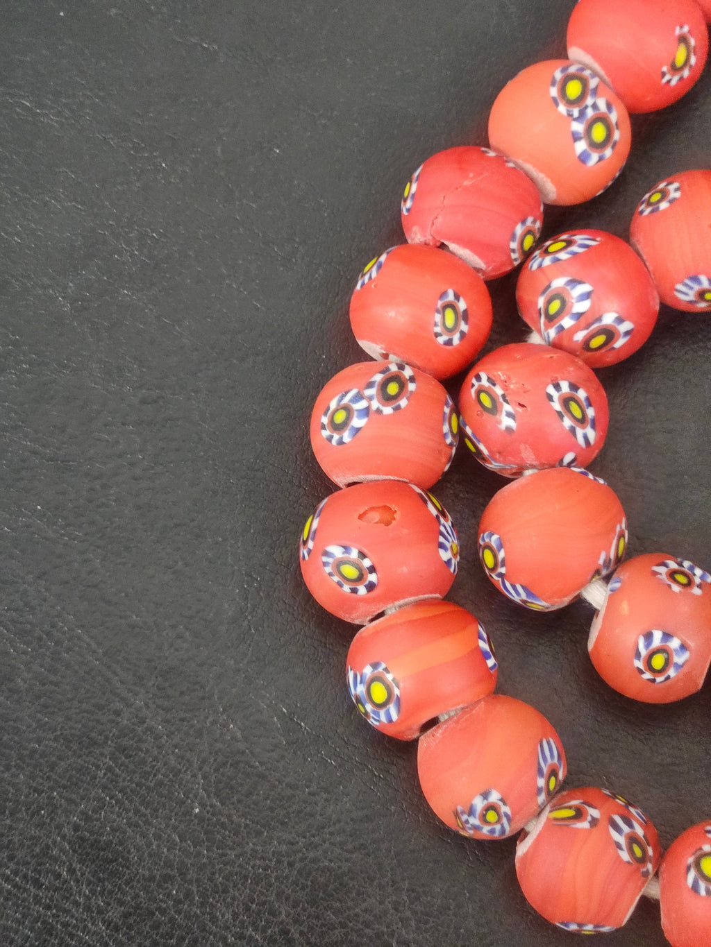 Coral Eye Motif African Trade Beads Sourced in Ghana | Large-Hole Recycled Glass Trade Beads | 15–16mm Designer & Collector Strand