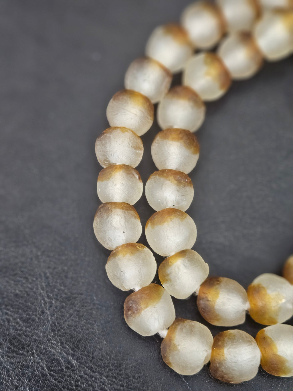 Authentic African Beads from Ghana | Textured Krobo Translucent Recycled Glass Beads | Chunky Handmade Glass Beads 12–14mm