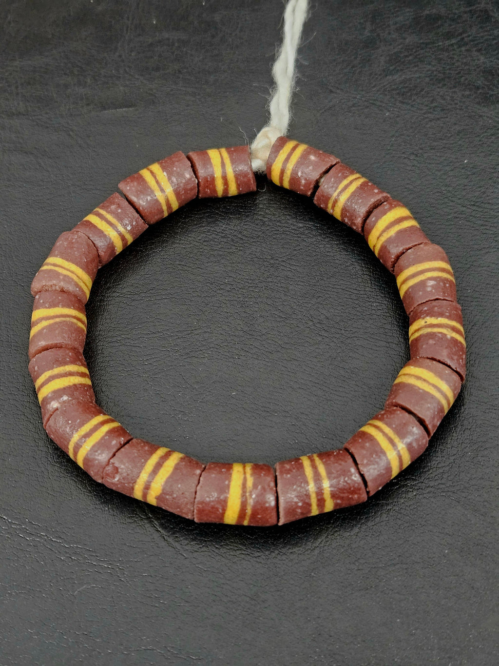 Brown Striped Krobo Kente Glass Beads | Handcrafted Powdered Glass Beads from Ghana | Approx. 17 Beads