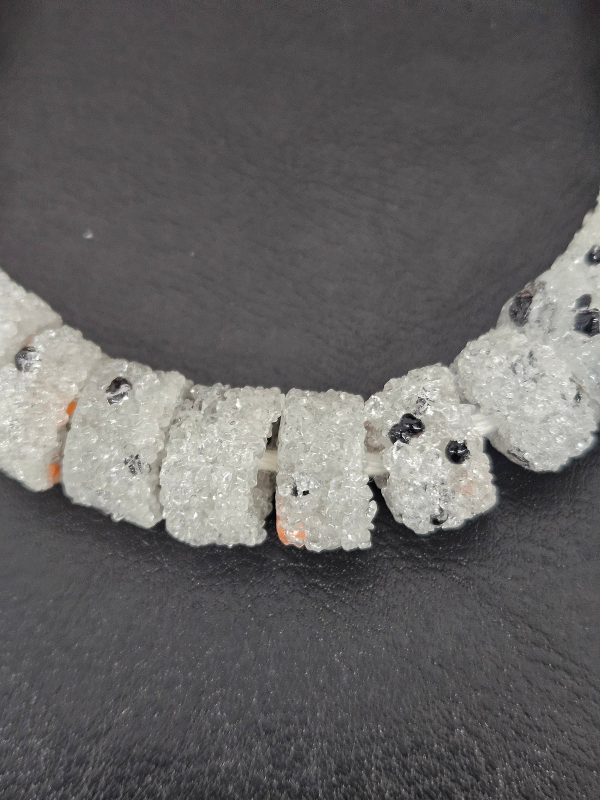 White Confetti Krobo Sugar Glass Short Tube Beads | Handcrafted Recycled Glass Beads from Ghana | Approx. 32 Beads Per Strand