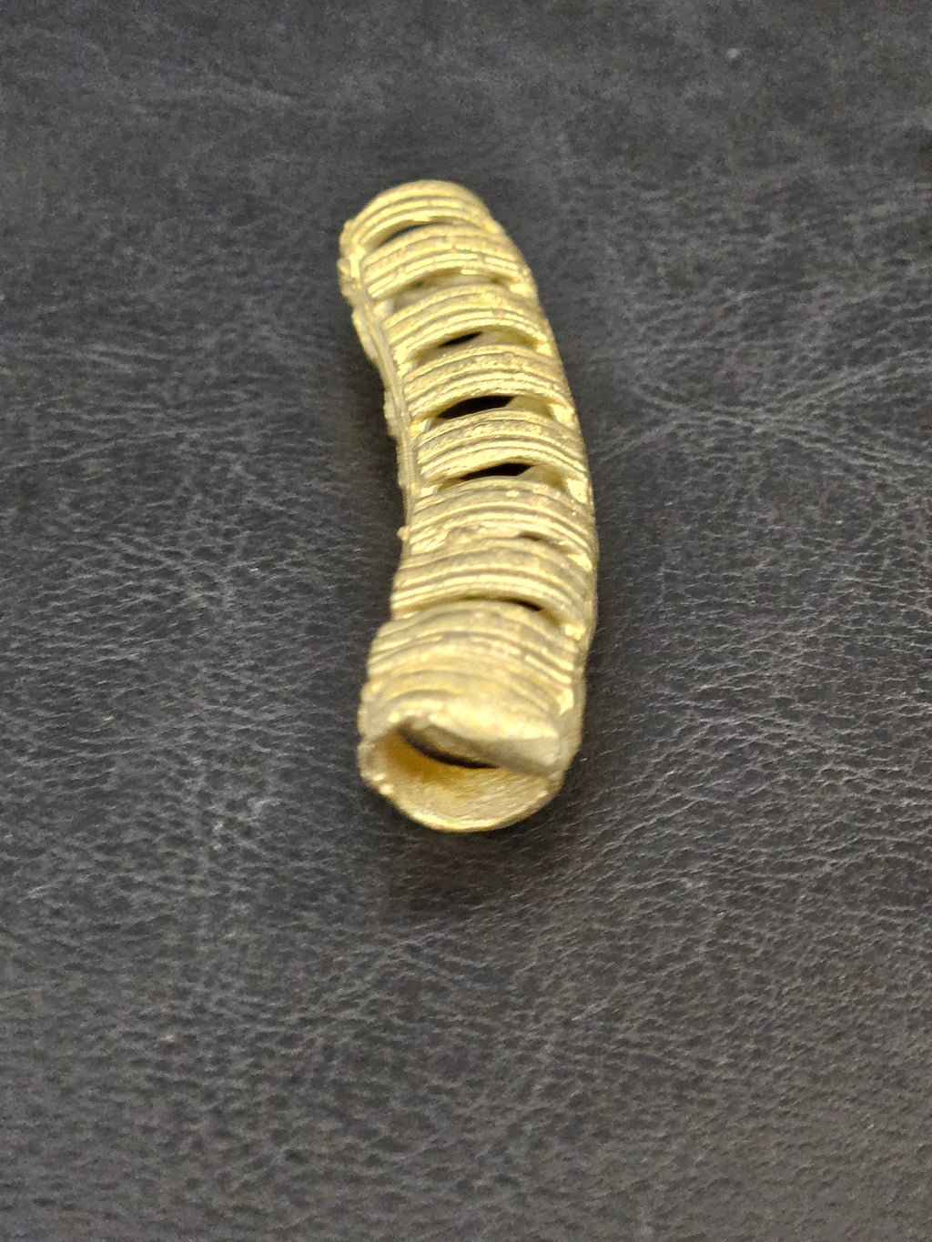 Handcrafted Ashanti Brass Curved Ladder Component Bead | Large Hole African Brass Focal Bead | Ghana Artisan Jewelry Connector 10-12x60mm