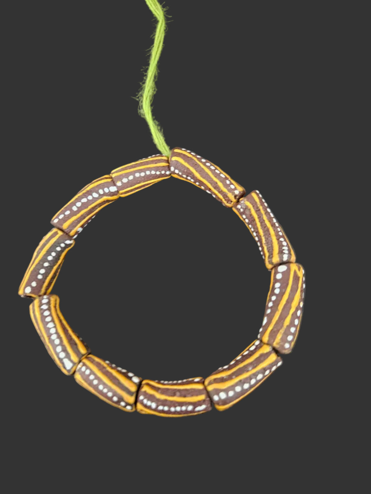 African Glass Beads – Painted Krobo Long Tubes, Brown & Gold