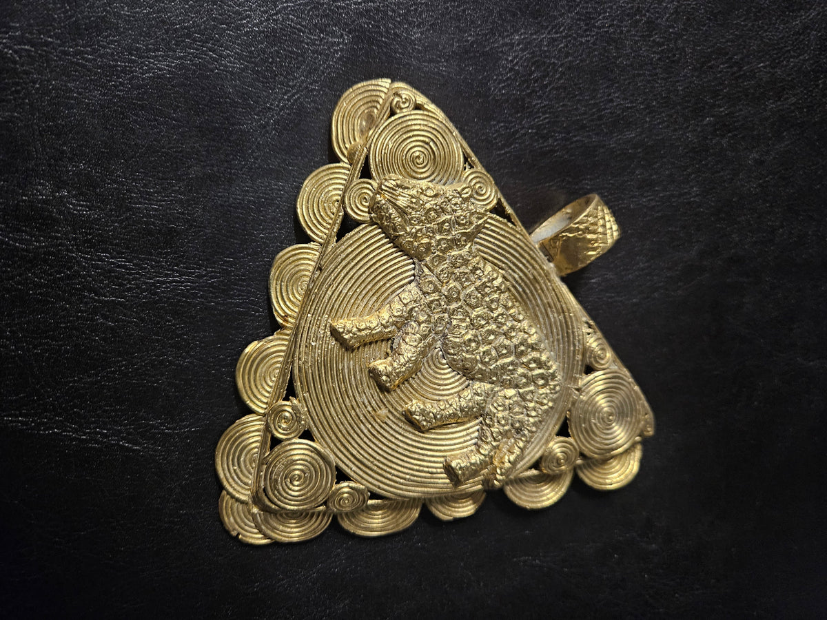 African Brass Leopard Pendant with Adinkrahene Symbol – Ghana
