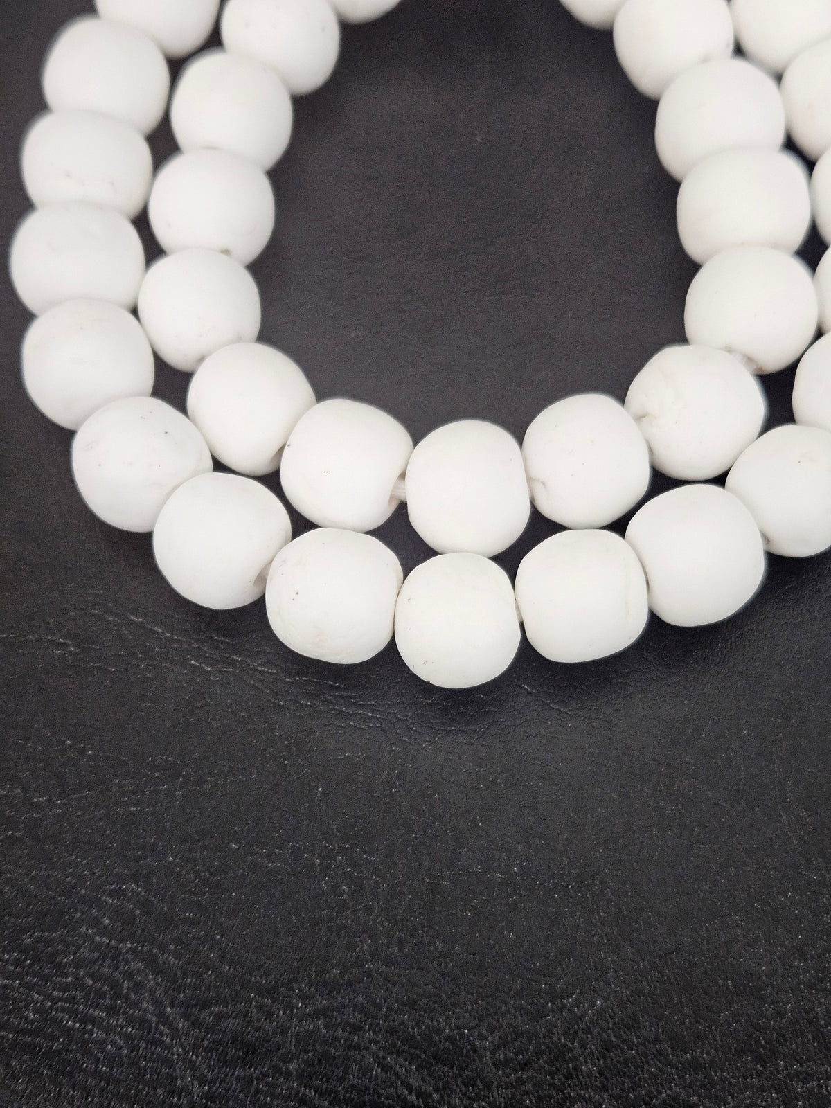 White Krobo Powdered Glass Round Beads | 13–14mm | Ghana | Approx. 40–41 Beads