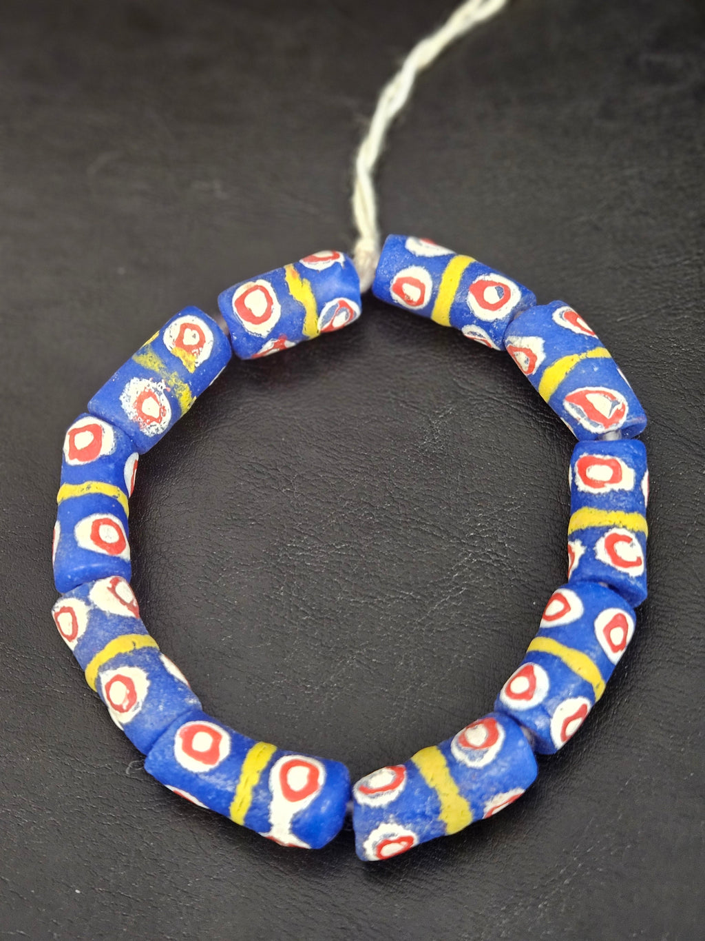Royal Blue Krobo Painted Glass Tube Beads with Hand-Painted Eye Motifs | Ghana Recycled Glass Beads