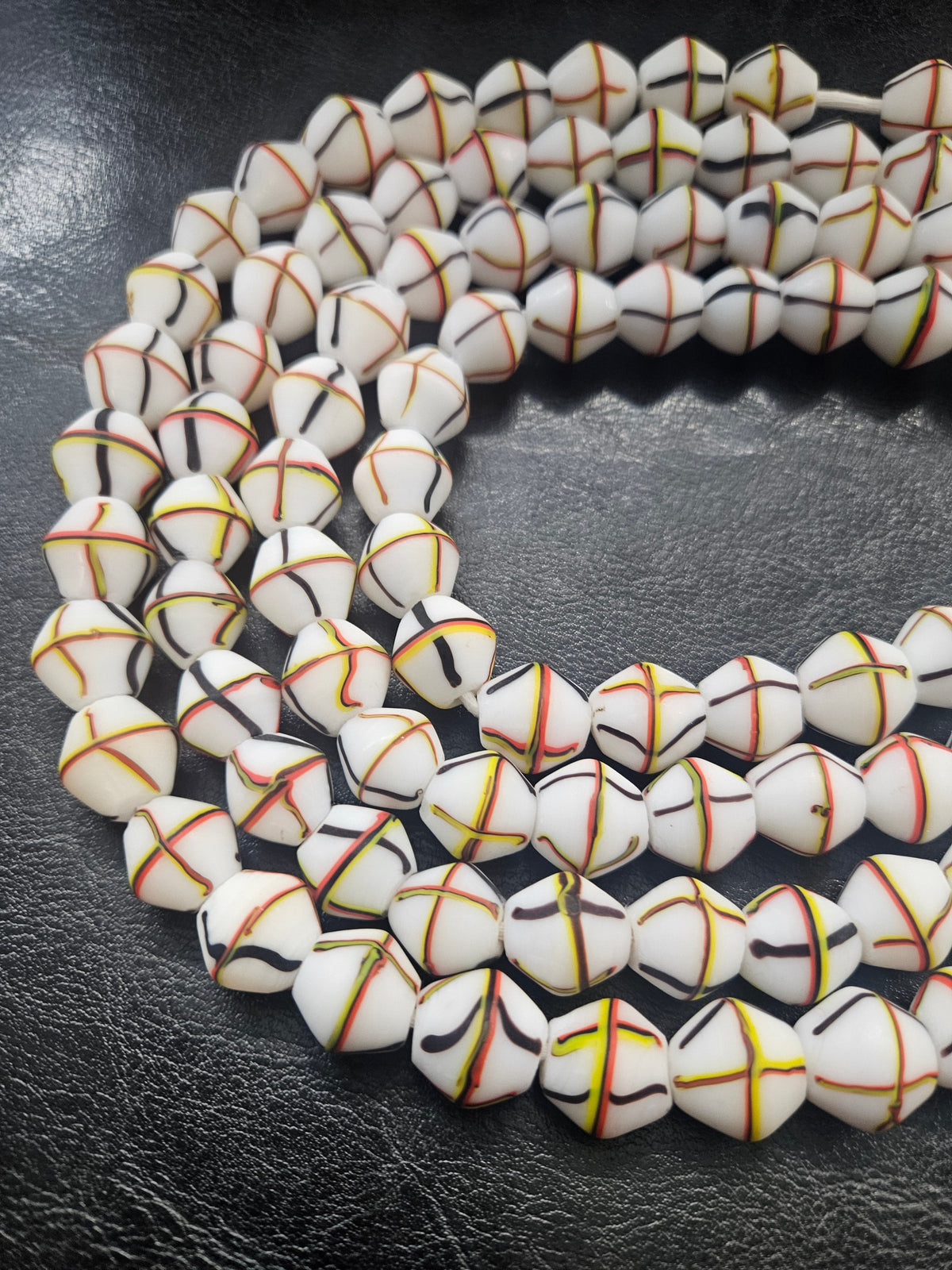 Designer White Multicolor Trade Beads – Graphic Stripe Pattern
African Trade Beads –
