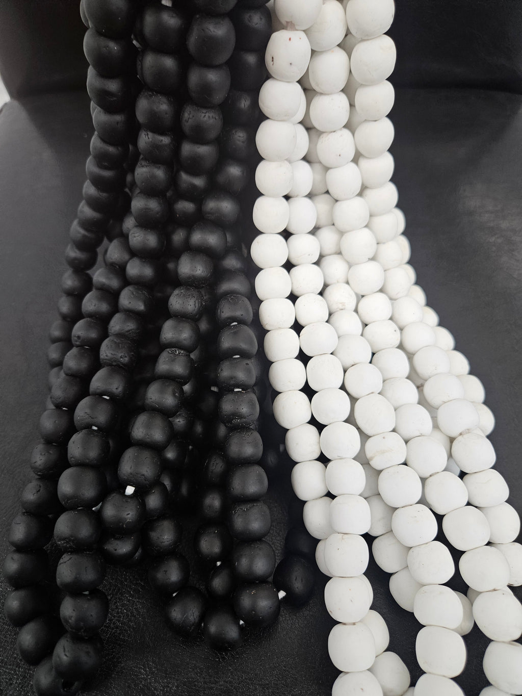 White Krobo Powdered Glass Round Beads | 13–14mm | Ghana | Approx. 40–41 Beads