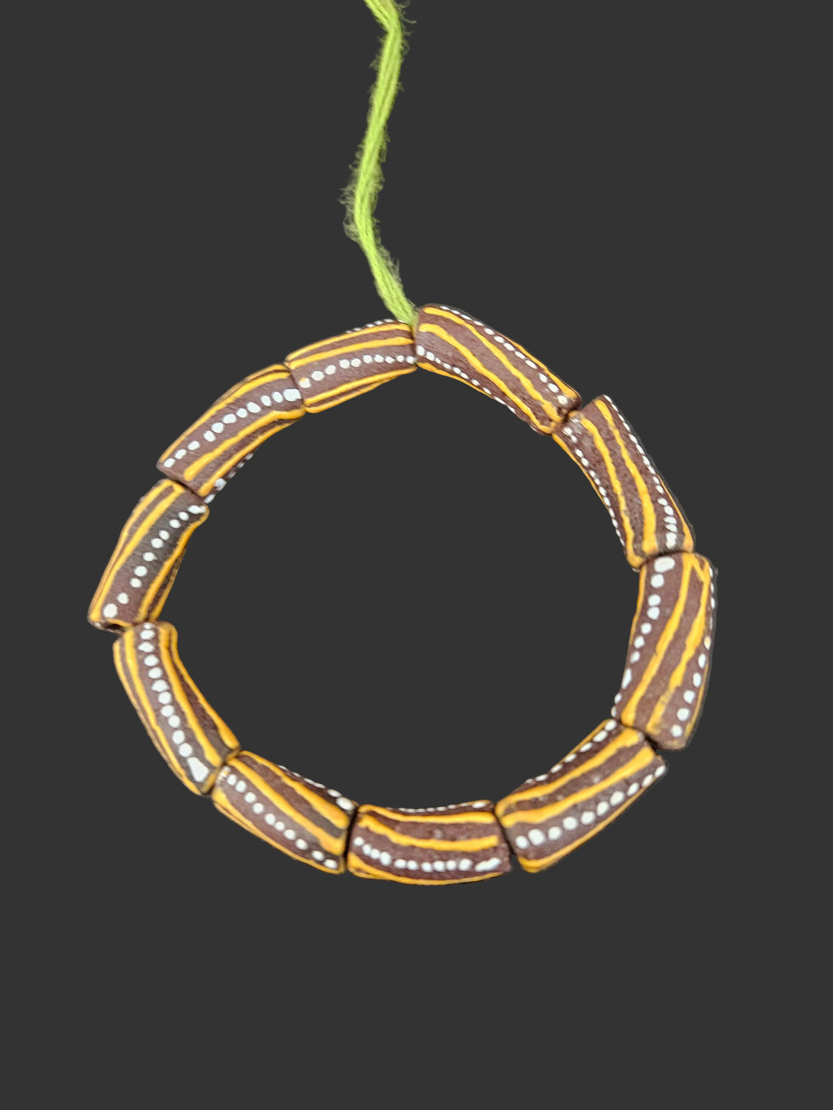 African Glass Beads – Painted Krobo Long Tubes, Brown & Gold