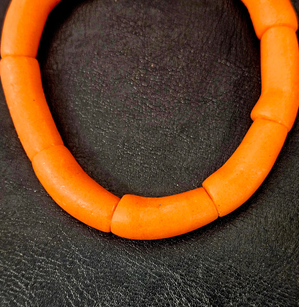 Sunset Orange Krobo Powdered Glass Tube Beads • Large Hole • 10–12 × 24–30 mm • Approx. 9 Beads