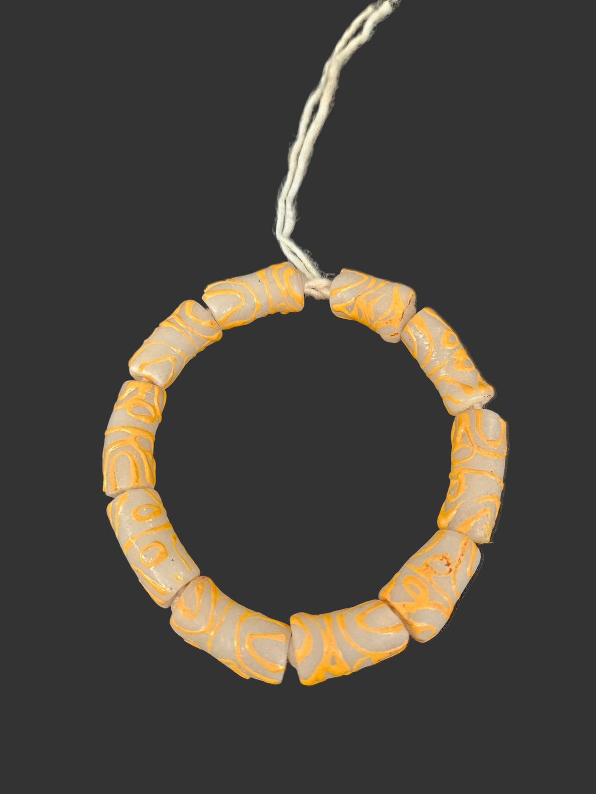 African Glass Beads – Painted Krobo Long Tubes, Frosty White & Gold Beads