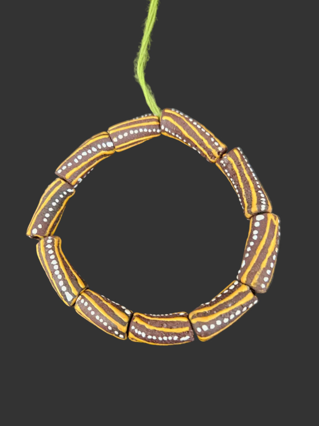 African Glass Beads – Painted Krobo Long Tubes, Brown & Gold