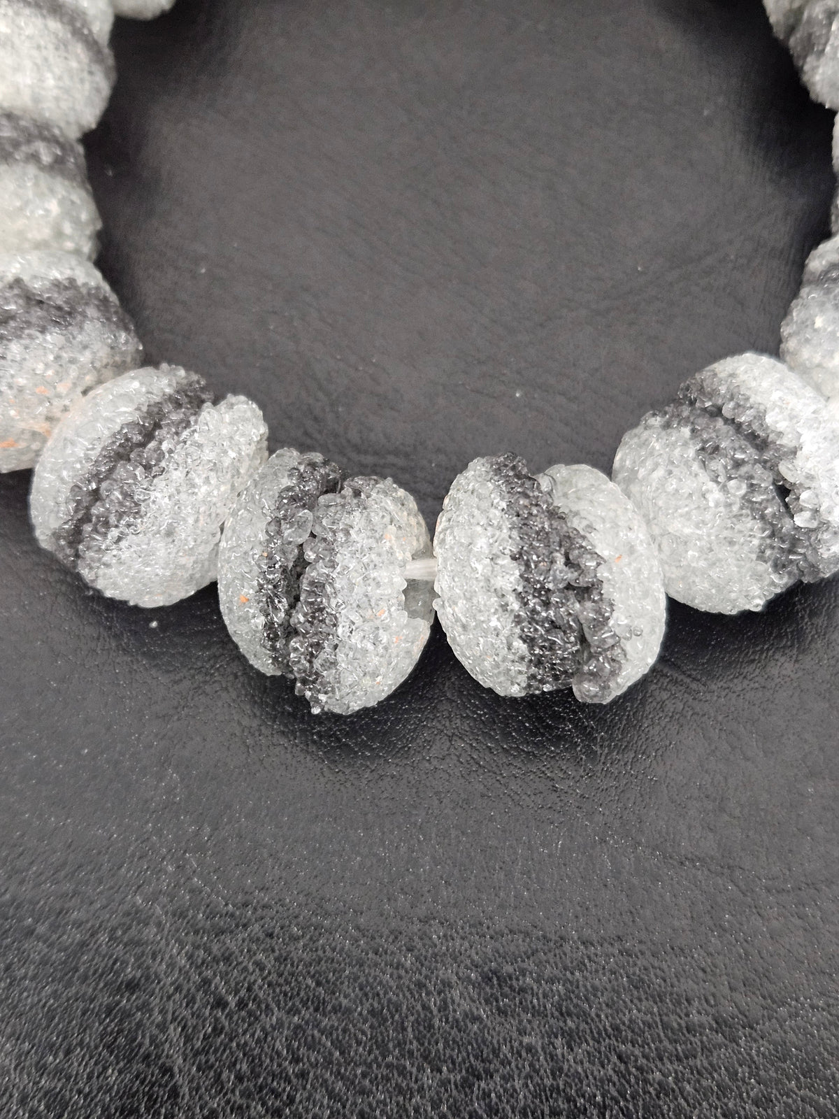 Black & White Krobo Sugar Glass Rondelle Beads | Handcrafted Recycled Glass Beads from Ghana | Approx. 30 Beads Per Strand