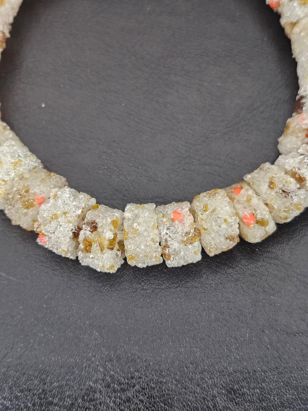 Ivory Confetti Krobo Sugar Glass Rondelle Beads | Handcrafted Recycled Glass Beads from Ghana | Approx. 32 Beads Per Strand