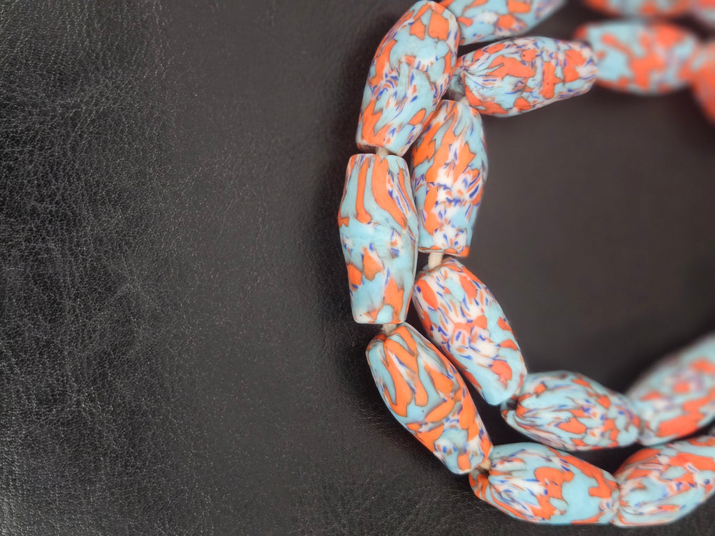 XL Coastal Fusion Krobo Recycled Glass Beads | Handmade African Statement Beads from Ghana