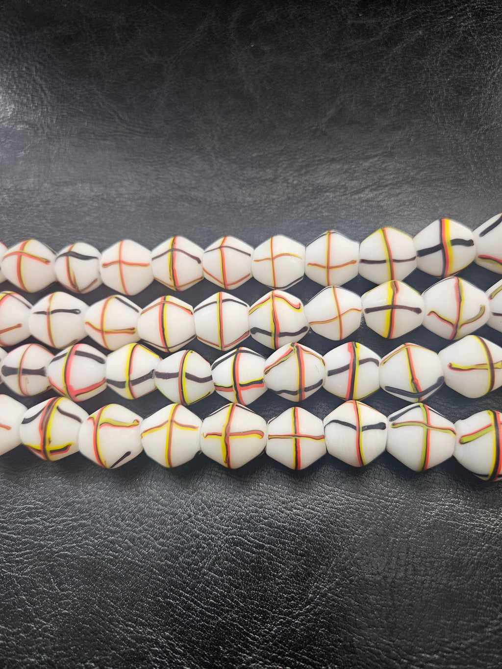 Designer White Multicolor Trade Beads – Graphic Stripe Pattern
African Trade Beads –