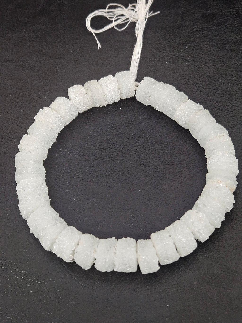 White Krobo Sugar Glass Short Tube Beads | Handcrafted Recycled Glass Beads from Ghana | Approx. 32 Beads Per Strand