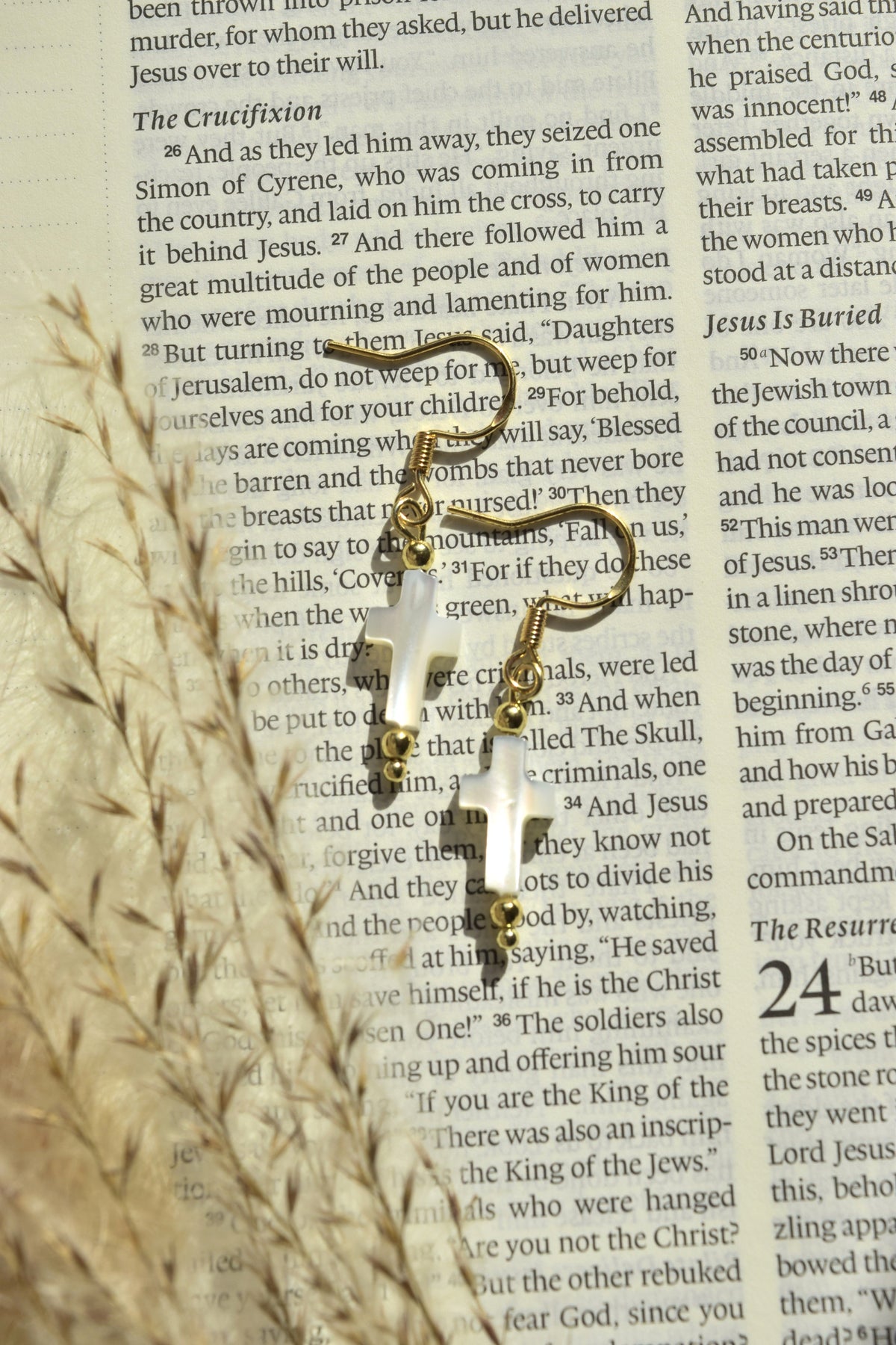 By His Grace- Dainty Cross Dangles in Gold