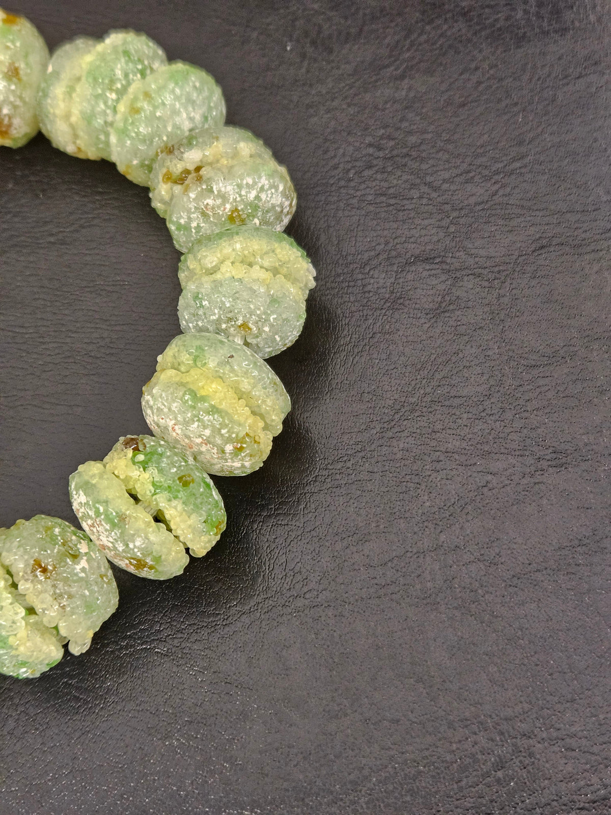 Green & Ivory Krobo Sugar Glass Rondelle Beads | Handcrafted Recycled Glass Beads from Ghana | Approx. 30 Beads Per Strand