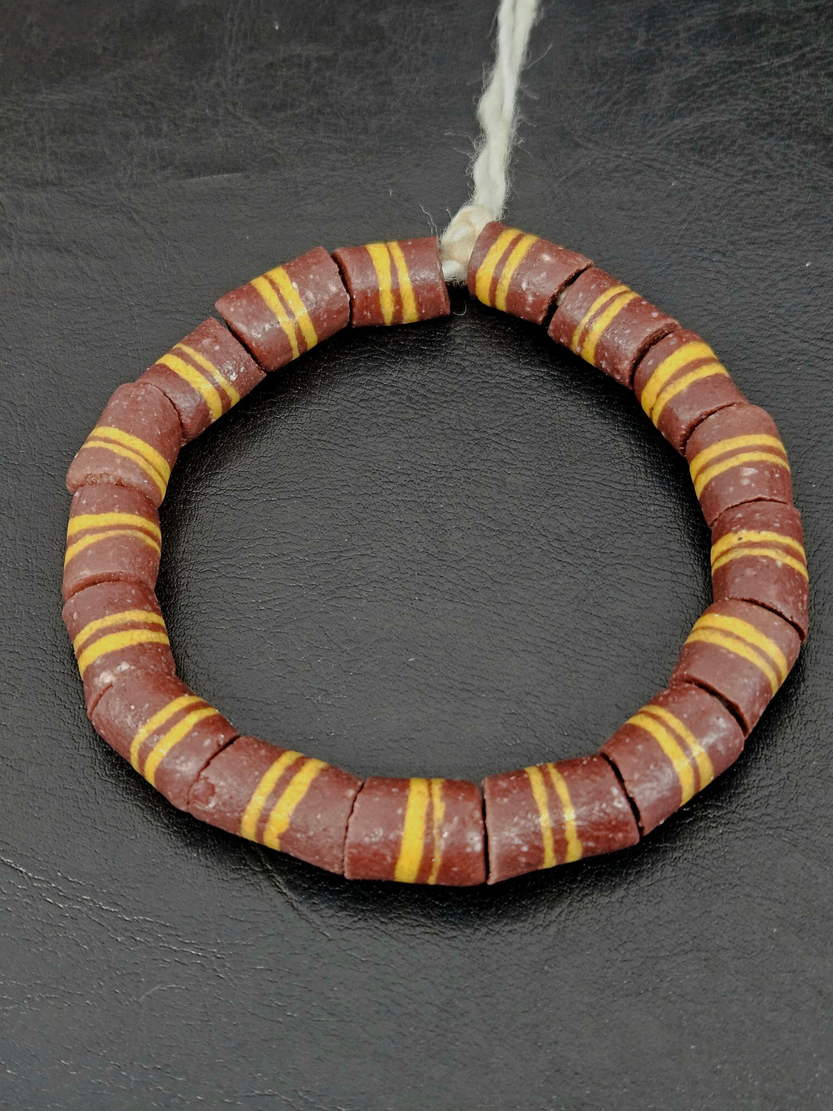 Brown Striped Krobo Kente Glass Beads | Handcrafted Powdered Glass Beads from Ghana | Approx. 17 Beads