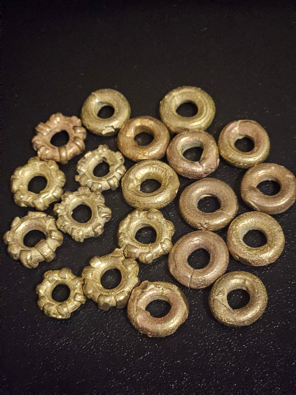 Ashanti Brass Ring Beads (Donut Spacers) — Hand-Cast in Ghana | Set of 20