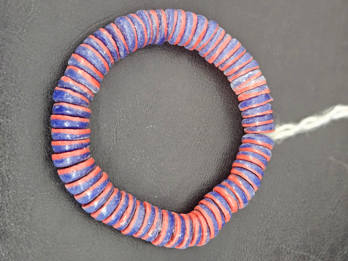 Cobalt Blue & Coral Red Krobo Glass Spacer Beads | Handmade Recycled Glass Beads from Ghana
