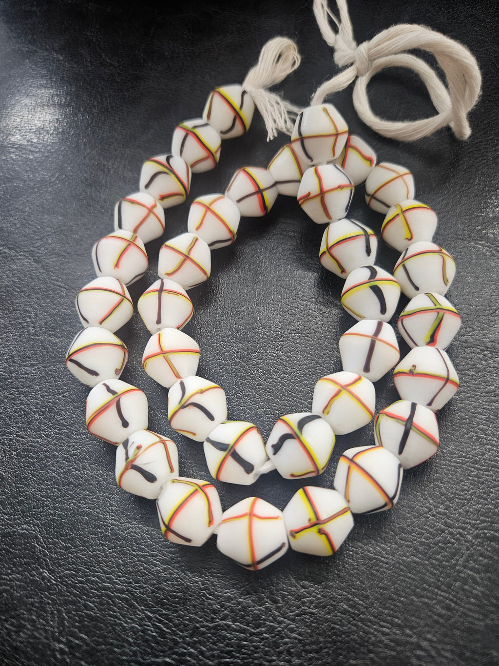 Designer White Multicolor Trade Beads – Graphic Stripe Pattern
African Trade Beads –