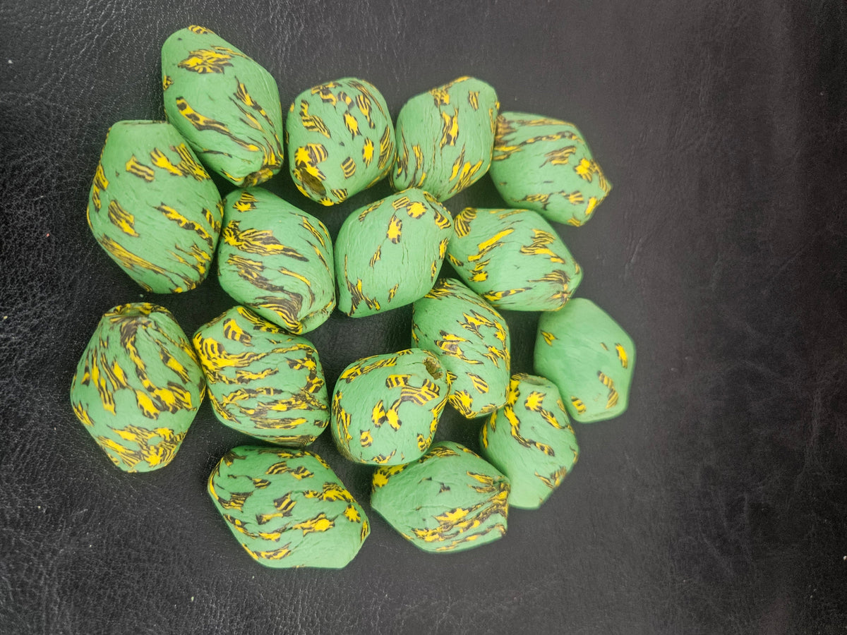 Green African Glass Beads Bundle – Krobo Rondelles + Bicone Focals
