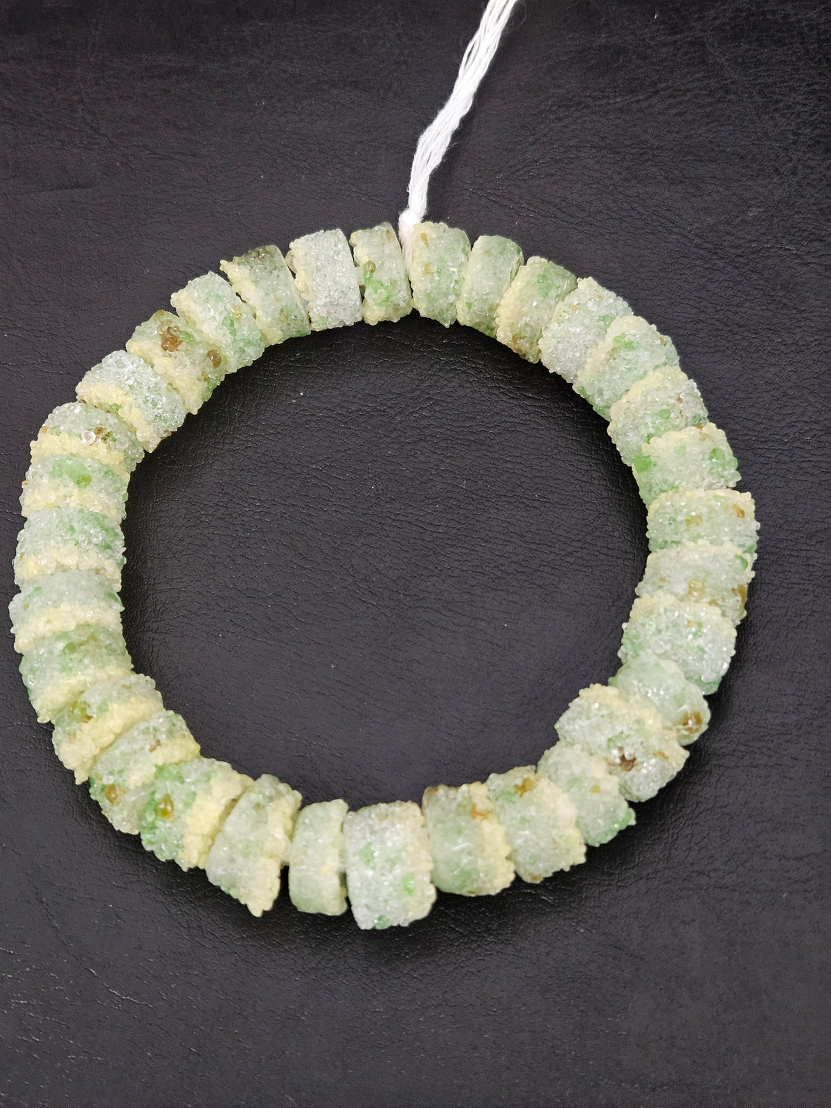 Green & Ivory Confetti Krobo Sugar Glass Short Tube Beads | Handcrafted Recycled Glass Beads from Ghana | Approx. 32 Beads Per Strand