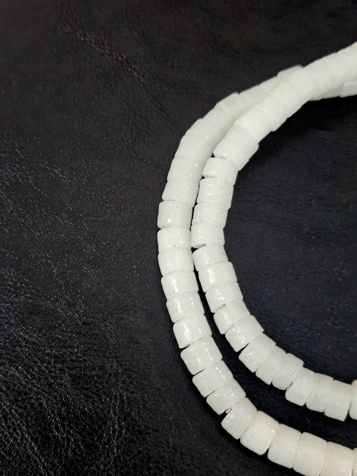 Frosty White Small Cube Tube Krobo Powdered Glass Beads | Ghana Recycled Glass | 77–78 Beads
