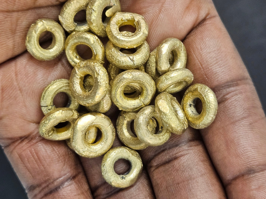 Handcrafted Ashanti Brass Ring Spacer Beads | Large Hole African Brass Donut Beads from Ghana | Jewelry Making Components