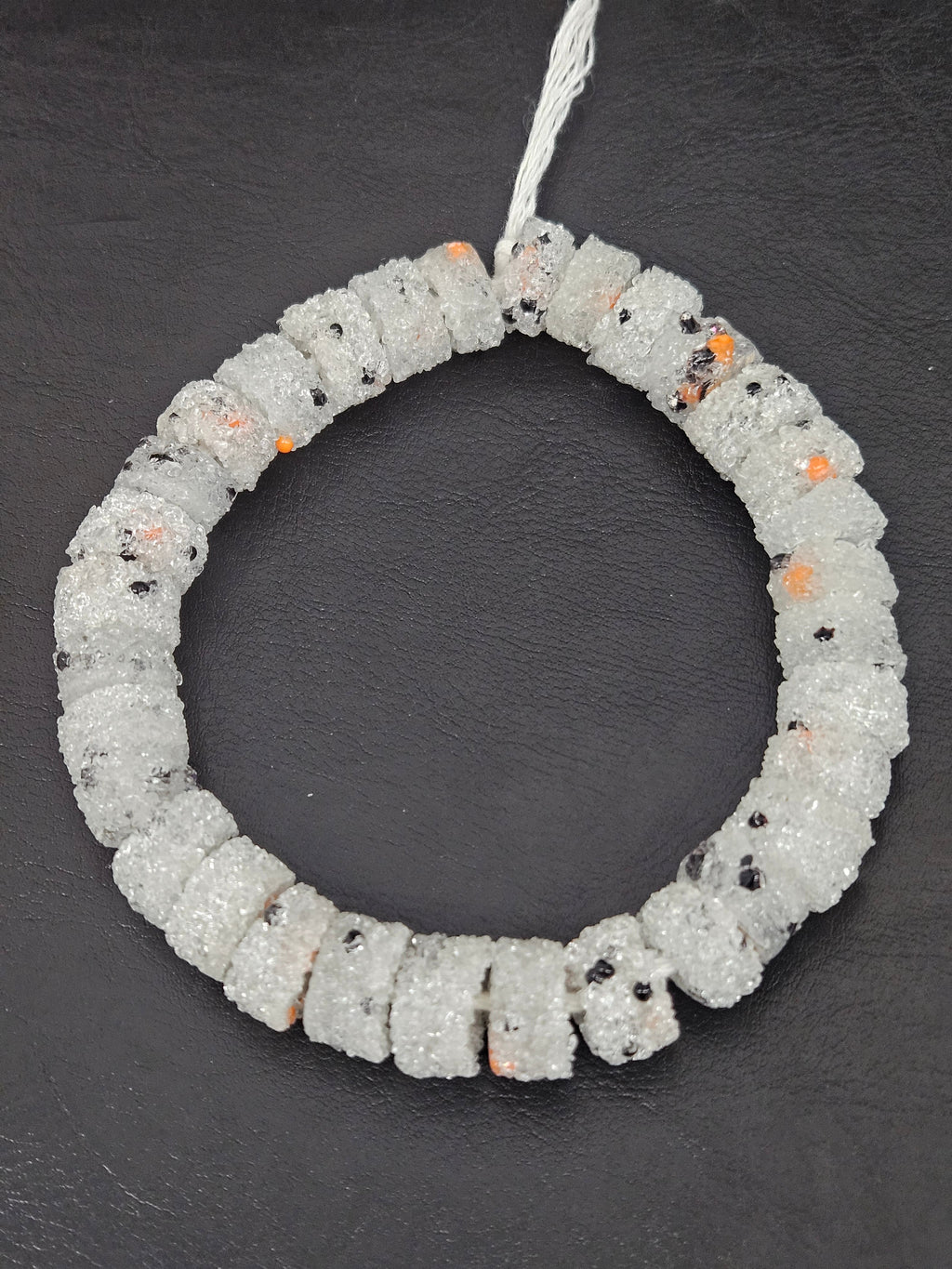 White Confetti Krobo Sugar Glass Short Tube Beads | Handcrafted Recycled Glass Beads from Ghana | Approx. 32 Beads Per Strand