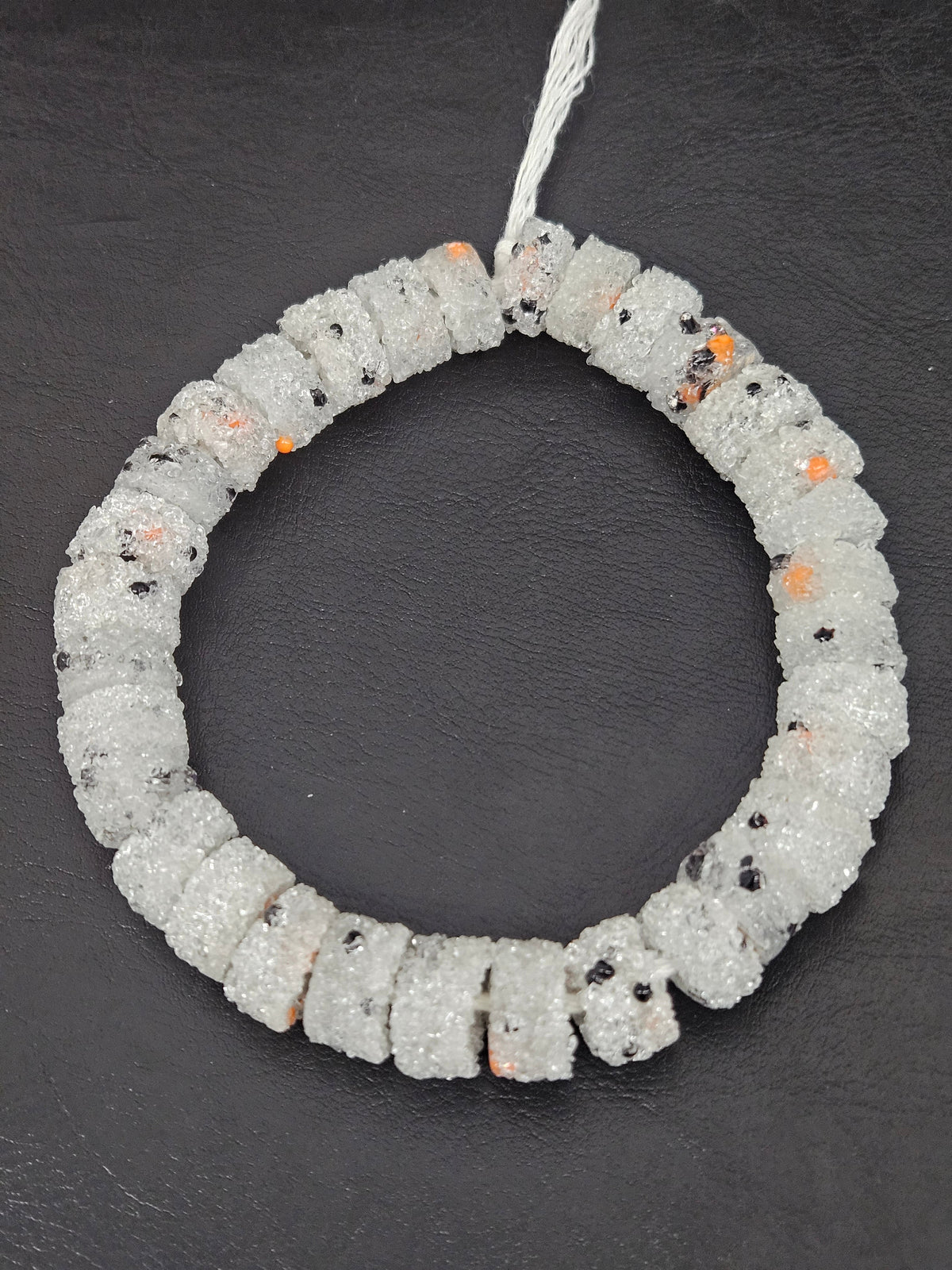 White Confetti Krobo Sugar Glass Short Tube Beads | Handcrafted Recycled Glass Beads from Ghana | Approx. 32 Beads Per Strand