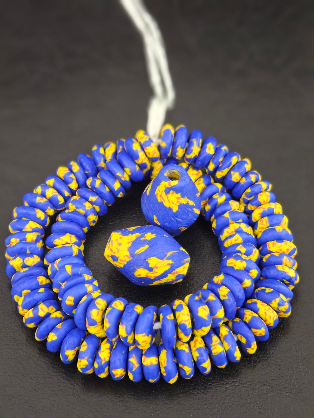Blue African Beads Bundle – Krobo Glass Rondelles + Bicone Focals
