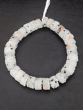 White Confetti Krobo Sugar Glass Short Tube Beads | Handcrafted Recycled Glass Beads from Ghana | Approx. 32 Beads Per Strand