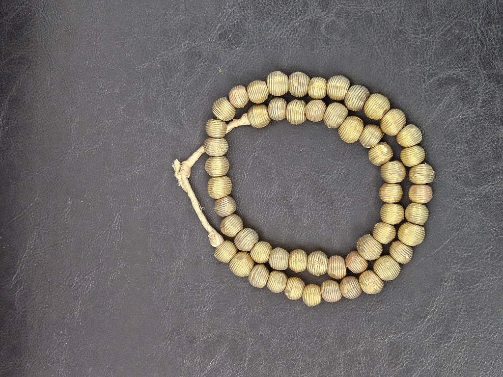 Handcrafted Ashanti Brass Ribbed Round Beads | Large Hole Ghana Brass Beads | African Brass Jewelry Making Supplies