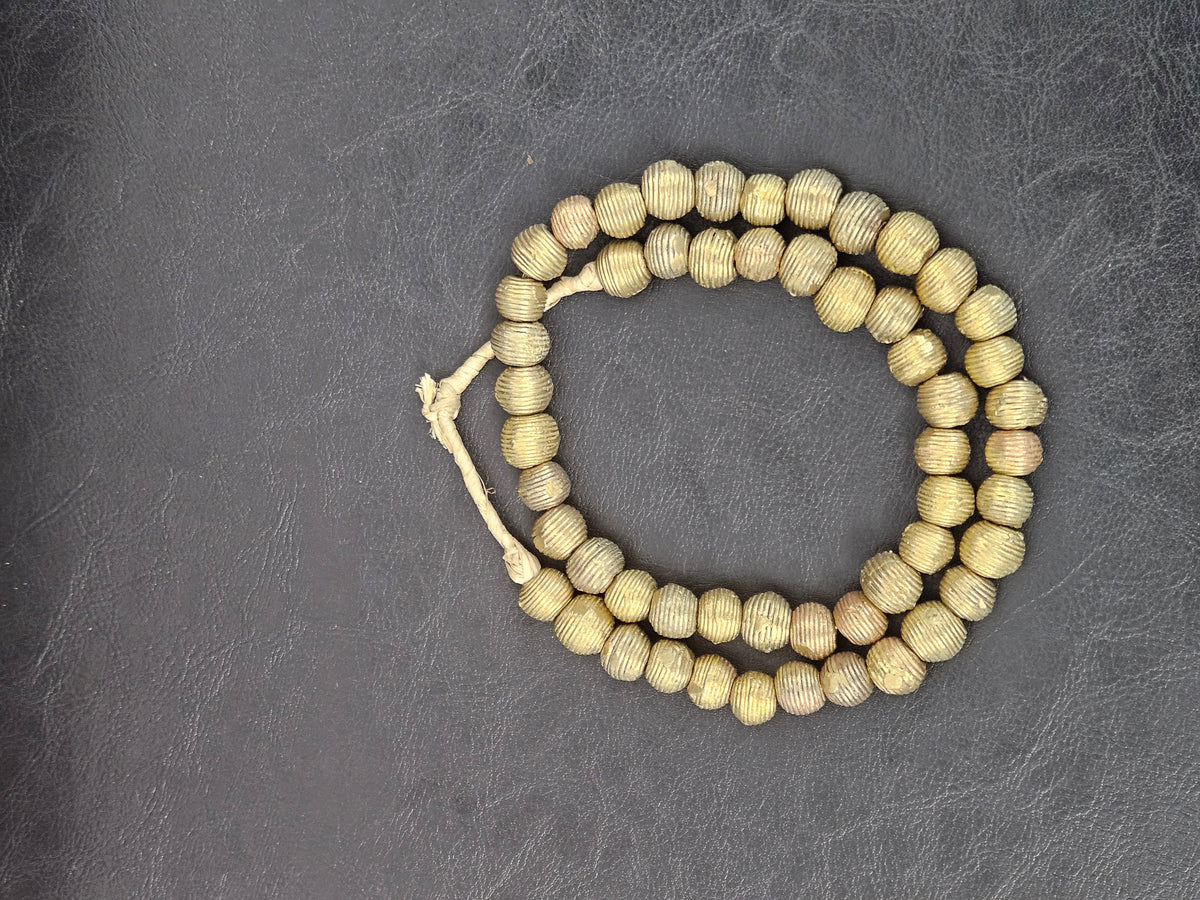 Handcrafted Ashanti Brass Ribbed Round Beads | Large Hole Ghana Brass Beads | African Brass Jewelry Making Supplies