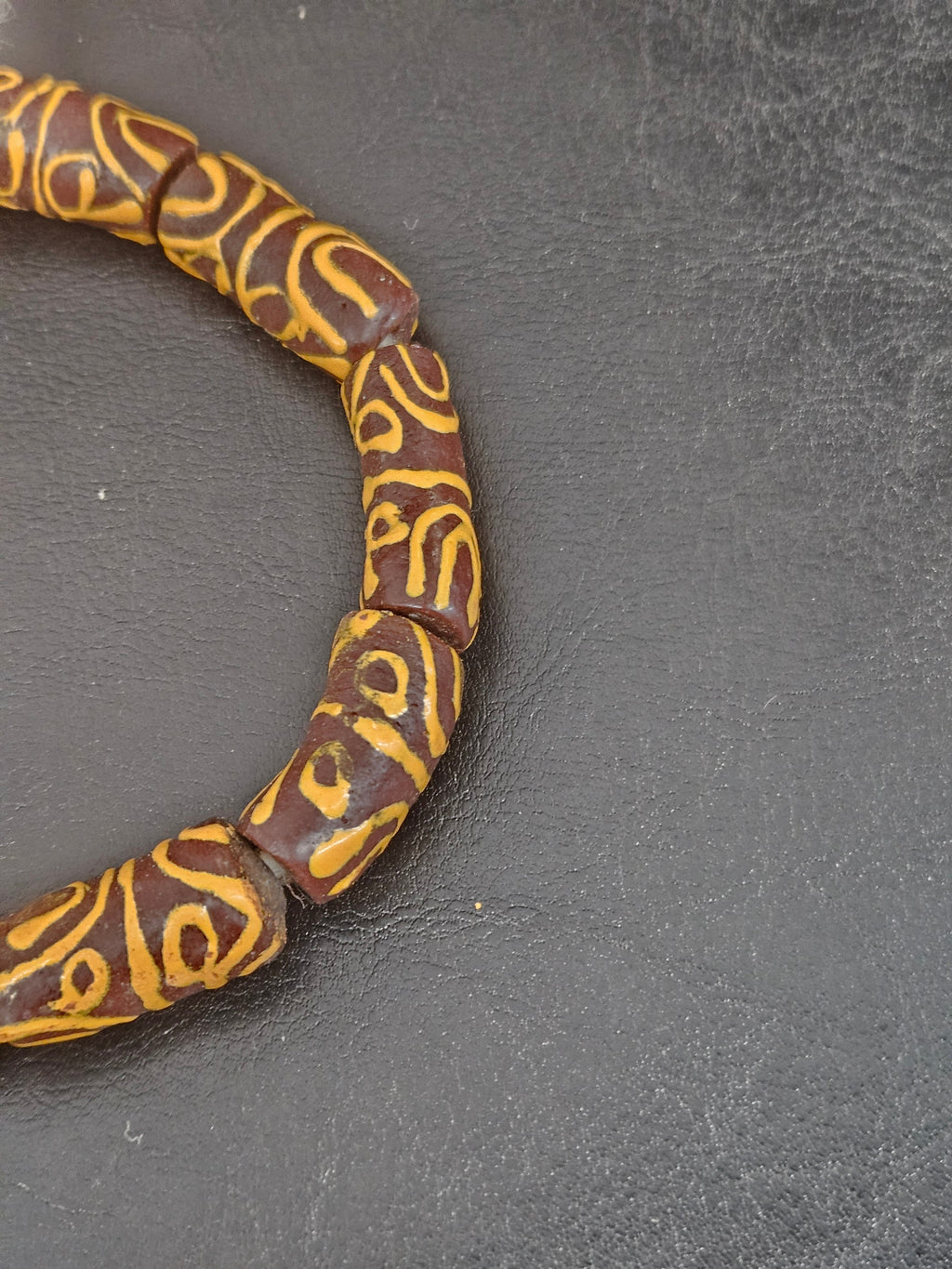 Handcrafted Krobo Painted Glass Tube Beads – Espresso Brown & Golden Ochre | Ghana Recycled Glass | Approx. 10 Beads