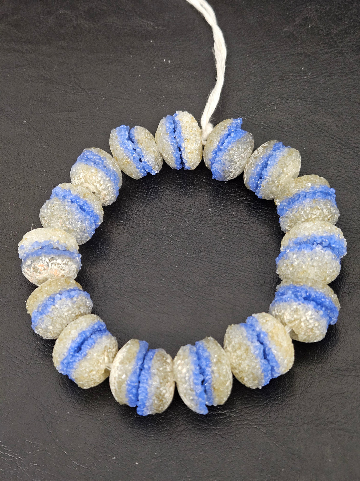Royal Blue & Ivory Krobo Sugar Glass Rondelle Beads | Handcrafted Recycled Glass Beads from Ghana | Approx. 30 Beads Per Strand